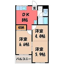 サンハイム西原2 2DKの間取図画像
