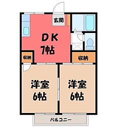 プレジール寺崎A 2DKの間取図画像