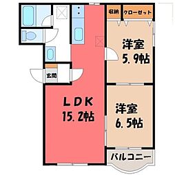 レジデンスクロスロード 2LDKの間取図画像