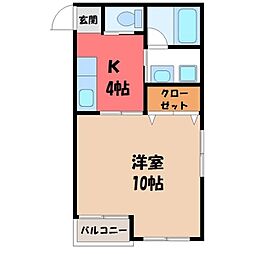 トレジャーハウス 1Kの間取図画像