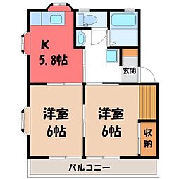 メゾン.ドォ.エスポァール 2DKの間取図画像