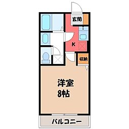 カーサユーカリB 1Kの間取図画像