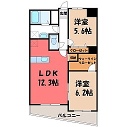 中今泉ヴィラージュマンション 2LDKの間取図画像