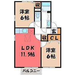 プールラヴィB 2LDKの間取図画像