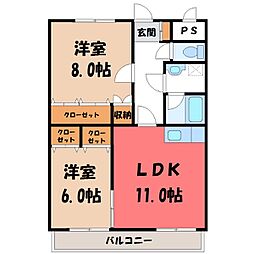 ハイクオリティ2 2LDKの間取図画像