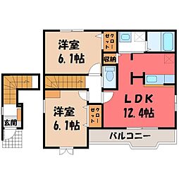 メゾンドK&B1 2LDKの間取図画像
