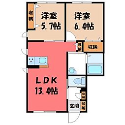 ロシホルB 2LDKの間取図画像