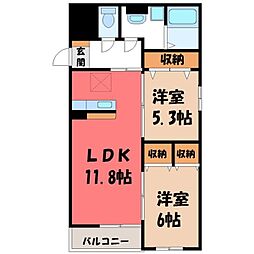 コリーナ陽東 2LDKの間取図画像