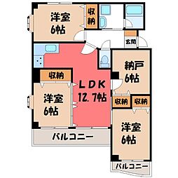 アルファーレジデンス簗瀬 3SLDKの間取図画像