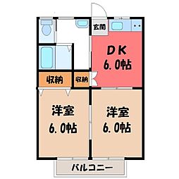 ブルージュエルC 2DKの間取図画像