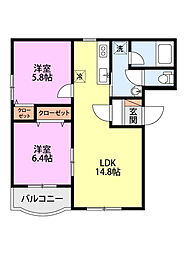 ピュアライフ坂井 2LDKの間取図画像