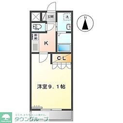 スプリングヴィラB棟 1Kの間取図画像