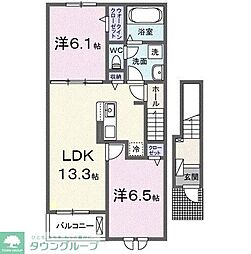 鴻巣市吹上富士見2丁目アパート 2LDKの間取図画像