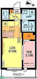 ガーデンヒルズ宮原 1LDKの間取図画像