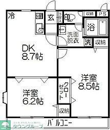 ユーロイヤルA棟 2DKの間取図画像