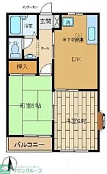 リューベル1 2DKの間取図画像