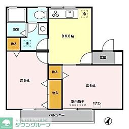 プリムヴェールファイヴ 2DKの間取図画像
