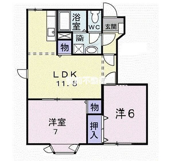 ル・コンセールB棟 102｜福岡県久留米市宮ノ陣4丁目(賃貸アパート2LDK・1階・53.51㎡)の写真 その2