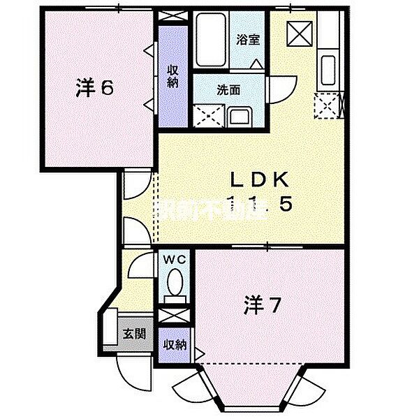 エクセラン原 102｜福岡県久留米市宮ノ陣5丁目(賃貸アパート2LDK・1階・53.51㎡)の写真 その2