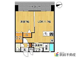 エトランゼ東櫛原15 1LDKの間取図画像