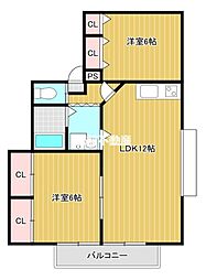 フリーデン安居野E 2LDKの間取図画像