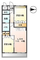 グランデール北野 2LDKの間取図画像