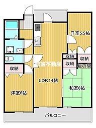 サングレート櫛原 3LDKの間取図画像