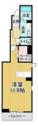 ヴァン・ヴェールI 101 1階ワンルームの間取り
