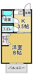第2立岩ハイツ 1Kの間取図画像
