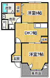 ルクプルA 2DKの間取図画像