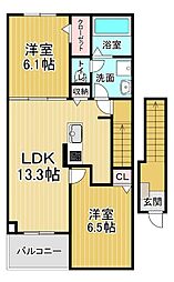 ハーベストヤヨイB 2LDKの間取図画像