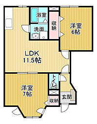 グレイスランド鳴門B 2LDKの間取図画像