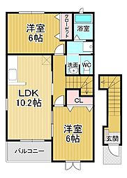 ヴィヴァーチェ春日野C 2LDKの間取図画像