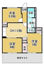 オーブリー鳴門B 3DKの間取図画像