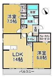リヴェール北島 2LDKの間取図画像