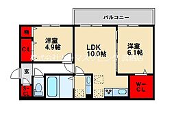 西鉄天神大牟田線 大保駅 徒歩13分の賃貸アパート 3階2LDKの間取り