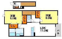 フォレストピアA 2階2LDKの間取り