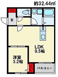 Maison Hakata Minami (メゾン博多南) 1LDKの間取図画像