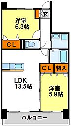 ブランコート筑紫野 2LDKの間取図画像