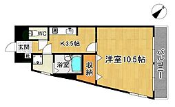 WIN二日市 1Kの間取図画像
