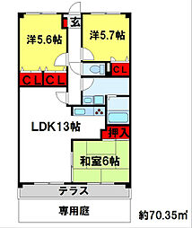 プレステージ塔原 3LDKの間取図画像