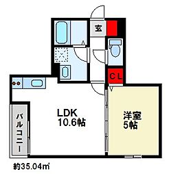 サニーガーデン日の出町 1LDKの間取図画像