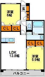 ファミーユ筑紫2 2LDKの間取図画像