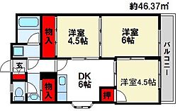 セイホーハイツ筑紫 3DKの間取図画像