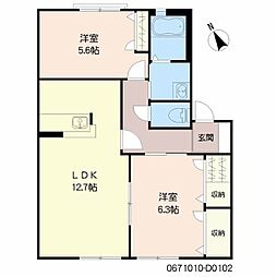 ペイド・エスポワールD 2LDKの間取図画像