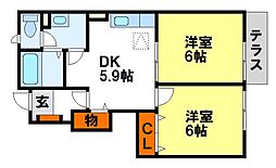 ラッフィナート観世音寺 2DKの間取図画像