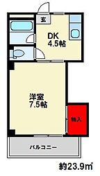 アテイン朱雀 1DKの間取図画像