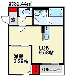 Riva春日光町 1LDKの間取図画像