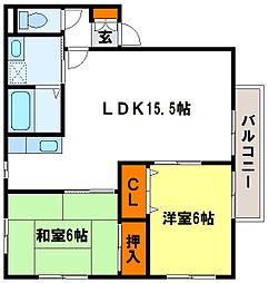 アーバンアベニュー二日市B 2LDKの間取図画像