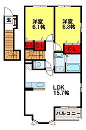 プロムナード2 2LDKの間取図画像